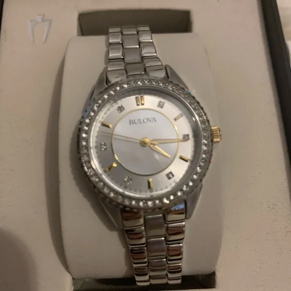 BULOVA Stainless Steel WATCH Crystal Bezel Box Authentic 